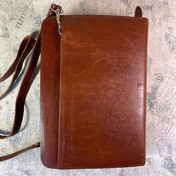 Scully Vintage Brown Leather Crossbody 3 Rings Binder/Planner - Picture 3 of 15